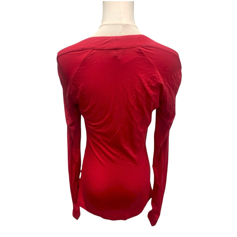 NWT Lafayette 148 Red Long Sleeve Ruched Faux Wrap Blouse V-Neck Sexy Y2K style - Picture 3 of 8